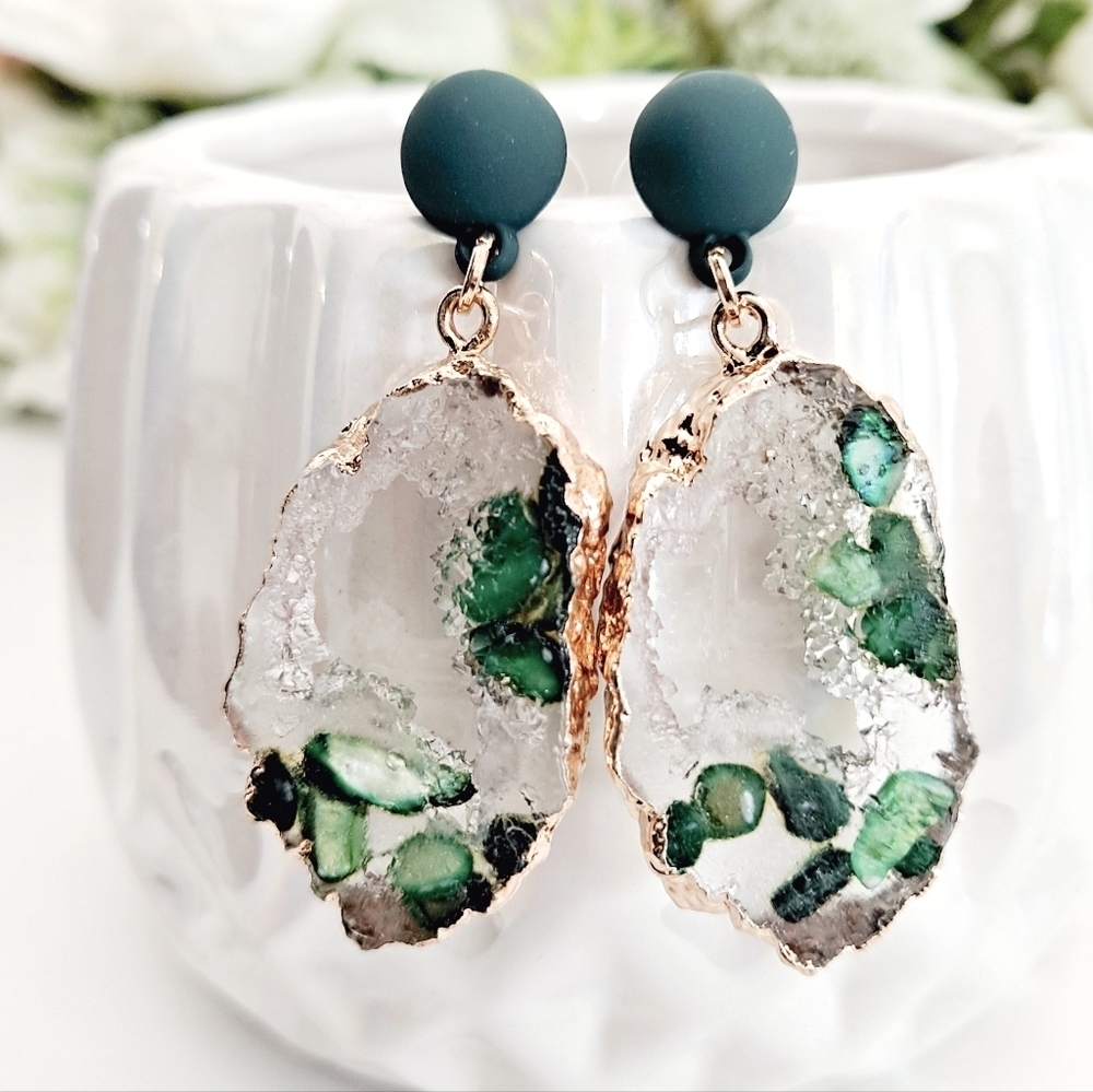 💖 2/$30 Womens Gold hoop green clear drop statement Cocktail party Earrings - Picture 5 of 13